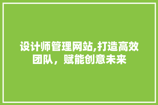 设计师管理网站,打造高效团队，赋能创意未来