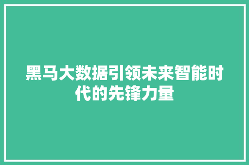 黑马大数据引领未来智能时代的先锋力量 友链在线