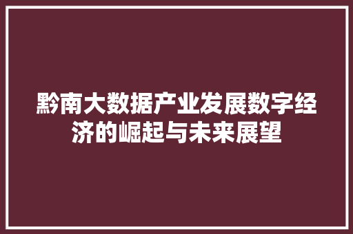 黔南大数据产业发展数字经济的崛起与未来展望