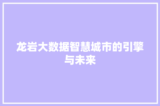 龙岩大数据智慧城市的引擎与未来