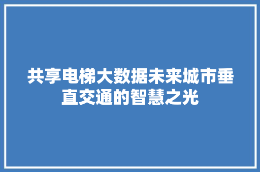 共享电梯大数据未来城市垂直交通的智慧之光
