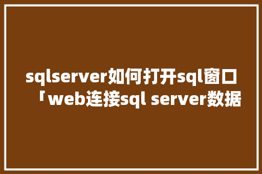 sqlserver如何打开sql窗口「web连接sql server数据库」 WordPress教程