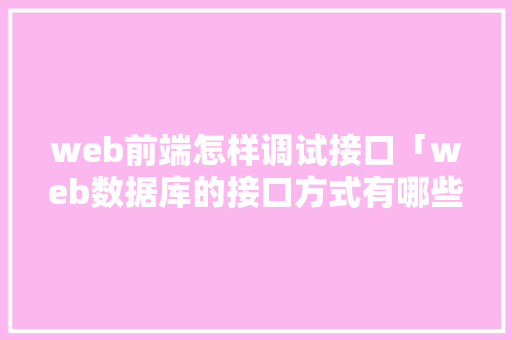 web前端怎样调试接口「web数据库的接口方式有哪些」