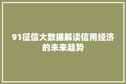 91征信大数据解读信用经济的未来趋势