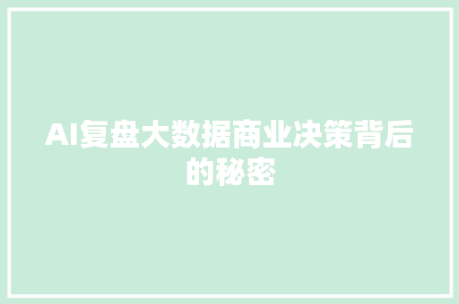 AI复盘大数据商业决策背后的秘密 SEO教程