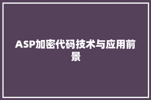 ASP加密代码技术与应用前景