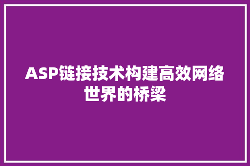 ASP链接技术构建高效网络世界的桥梁