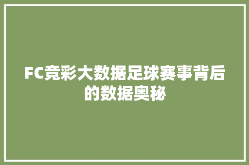 FC竞彩大数据足球赛事背后的数据奥秘 SEO教程