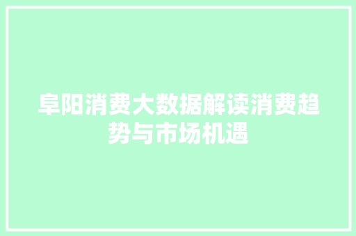 阜阳消费大数据解读消费趋势与市场机遇