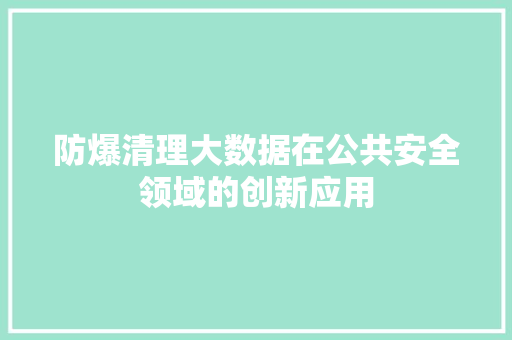 防爆清理大数据在公共安全领域的创新应用