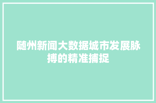 随州新闻大数据城市发展脉搏的精准捕捉