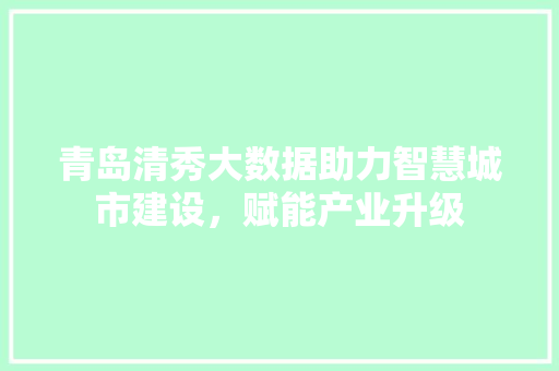 青岛清秀大数据助力智慧城市建设，赋能产业升级