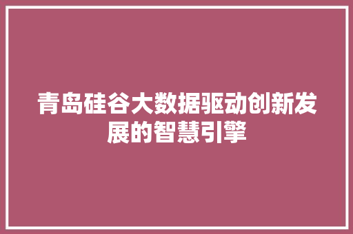 青岛硅谷大数据驱动创新发展的智慧引擎