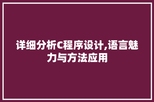 详细分析C程序设计,语言魅力与方法应用