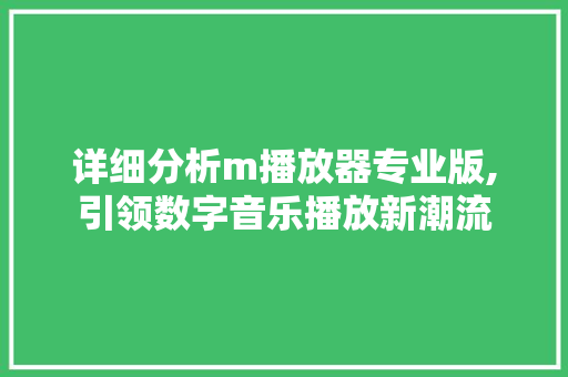 详细分析m播放器专业版,引领数字音乐播放新潮流