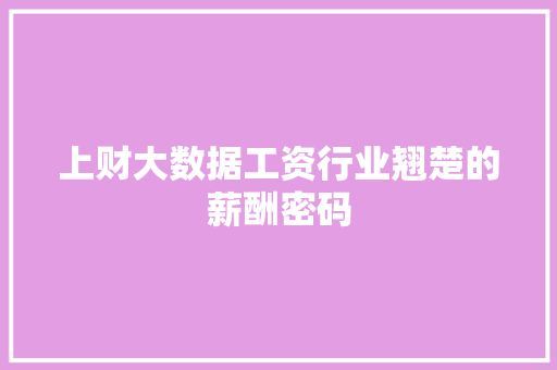 上财大数据工资行业翘楚的薪酬密码