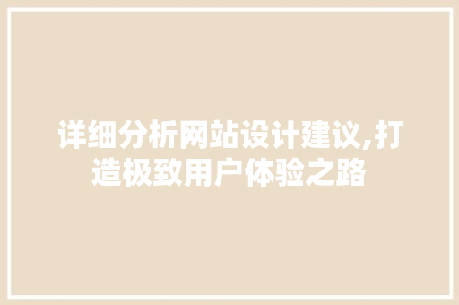 详细分析网站设计建议,打造极致用户体验之路