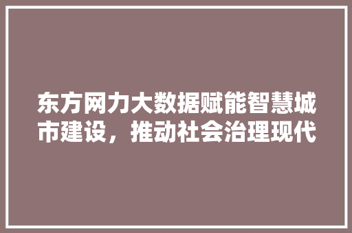 东方网力大数据赋能智慧城市建设，推动社会治理现代化