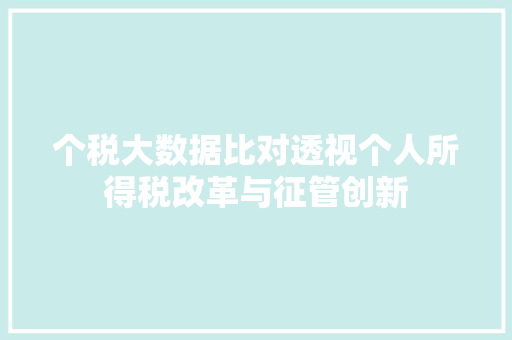 个税大数据比对透视个人所得税改革与征管创新