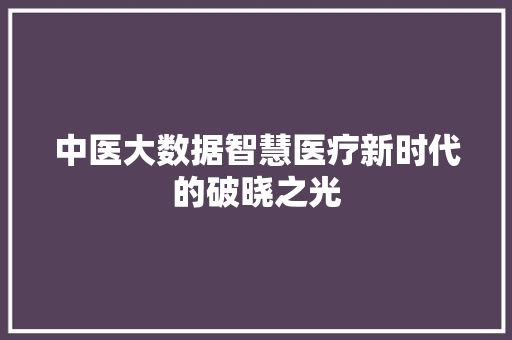 中医大数据智慧医疗新时代的破晓之光