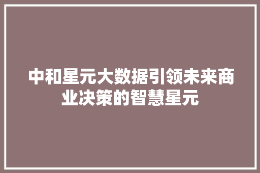 中和星元大数据引领未来商业决策的智慧星元 服务器/数据库