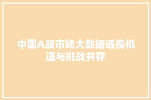 中国A股市场大数据透视机遇与挑战并存