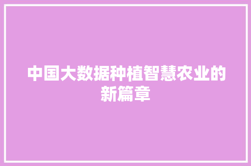 中国大数据种植智慧农业的新篇章