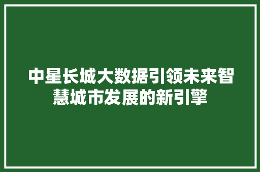 中星长城大数据引领未来智慧城市发展的新引擎