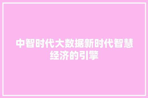 中智时代大数据新时代智慧经济的引擎