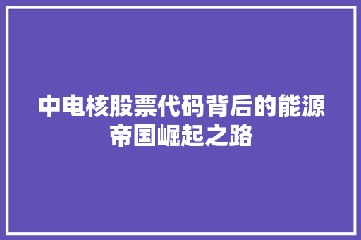 中电核股票代码背后的能源帝国崛起之路
