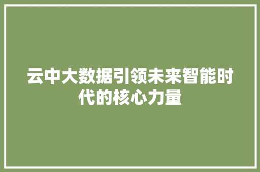 云中大数据引领未来智能时代的核心力量