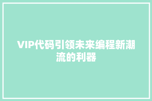 VIP代码引领未来编程新潮流的利器