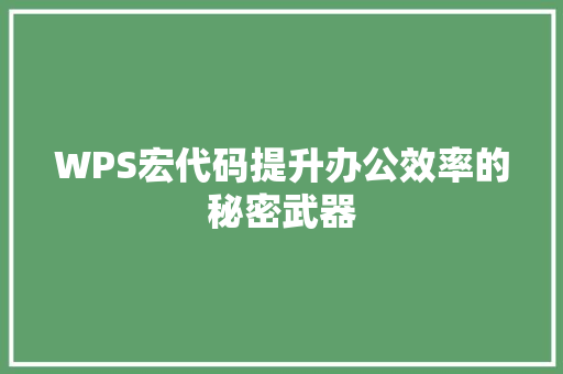 WPS宏代码提升办公效率的秘密武器