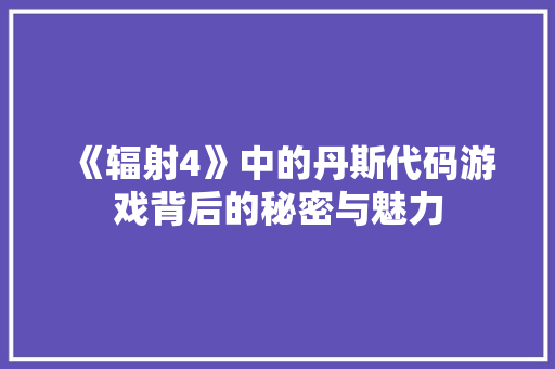 《辐射4》中的丹斯代码游戏背后的秘密与魅力 建站教程