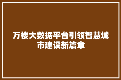 万楼大数据平台引领智慧城市建设新篇章