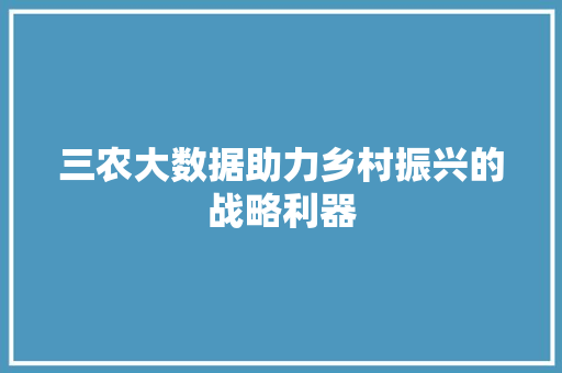 三农大数据助力乡村振兴的战略利器