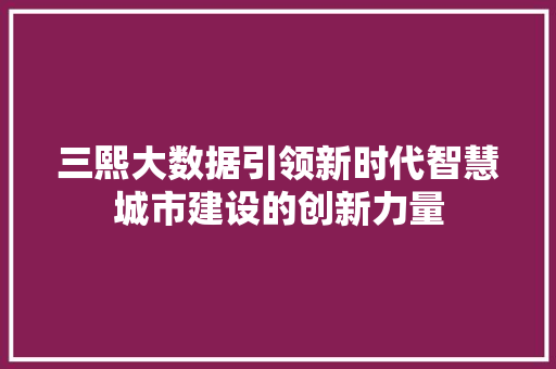 三熙大数据引领新时代智慧城市建设的创新力量 SEO教程