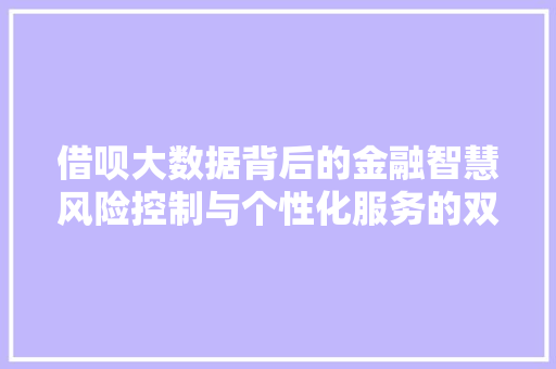 借呗大数据背后的金融智慧风险控制与个性化服务的双剑合璧 Web前端