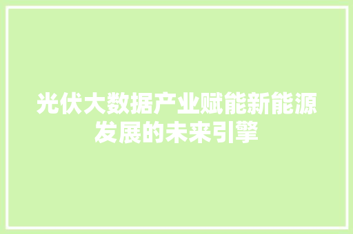 光伏大数据产业赋能新能源发展的未来引擎