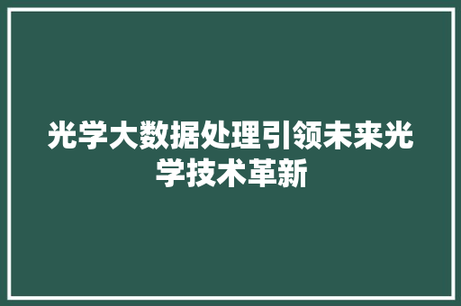 光学大数据处理引领未来光学技术革新