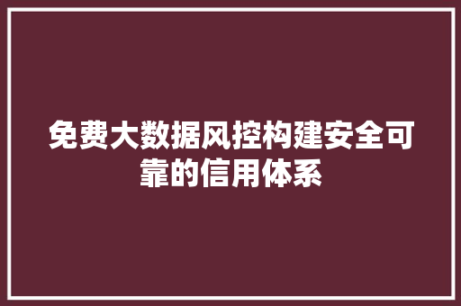 免费大数据风控构建安全可靠的信用体系