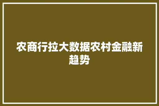 农商行拉大数据农村金融新趋势 SEO教程