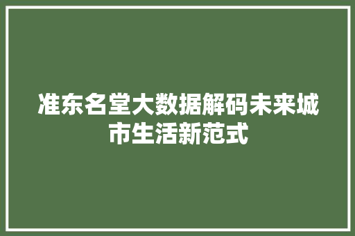准东名堂大数据解码未来城市生活新范式