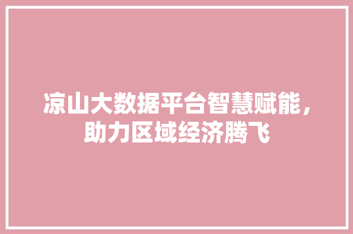 凉山大数据平台智慧赋能，助力区域经济腾飞