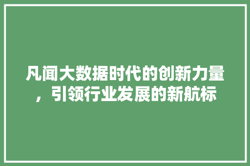 凡闻大数据时代的创新力量，引领行业发展的新航标