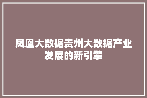 凤凰大数据贵州大数据产业发展的新引擎