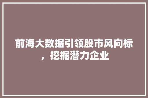 前海大数据引领股市风向标，挖掘潜力企业 Web前端