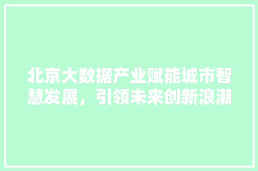 北京大数据产业赋能城市智慧发展，引领未来创新浪潮