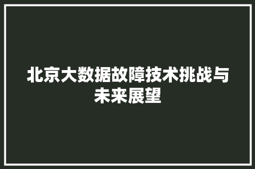 北京大数据故障技术挑战与未来展望