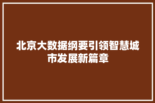 北京大数据纲要引领智慧城市发展新篇章